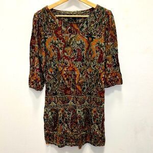 Cha Cha Vente Women’s Maroon Orange Paisley Print 3/4 Sleeve Tunic Size Medium